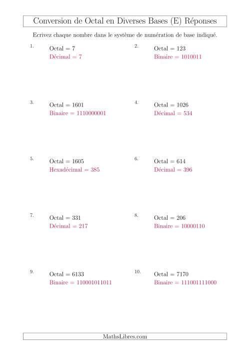Conversion de Nombres Octaux en Divers Systèmes de Numération de Base (E) page 2