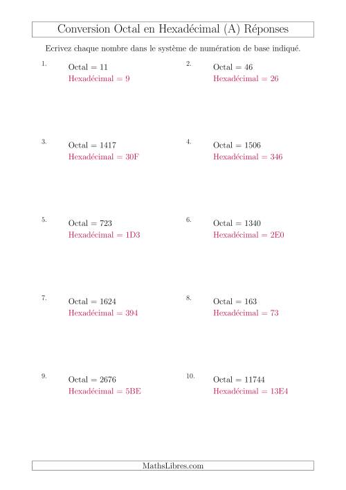 Conversion de Nombres Octaux en Nombres Hexadécimaux (A) page 2