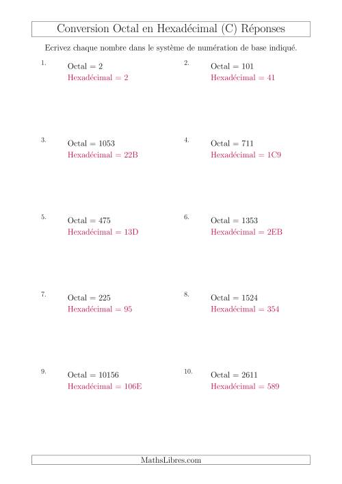 Conversion de Nombres Octaux en Nombres Hexadécimaux (C) page 2