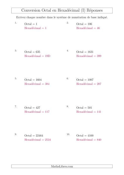 Conversion de Nombres Octaux en Nombres Hexadécimaux (I) page 2