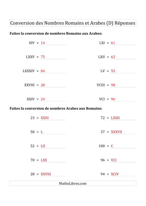 Conversion des Nombres Romains et Arabes Jusqu'à C (Format Compact) (D) page 2