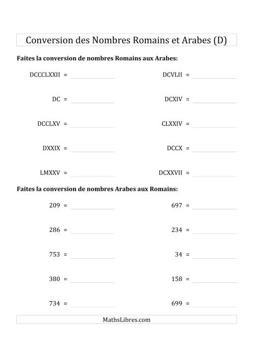Conversion des Nombres Romains et Arabes Jusqu'à M (Format Compact) (D)