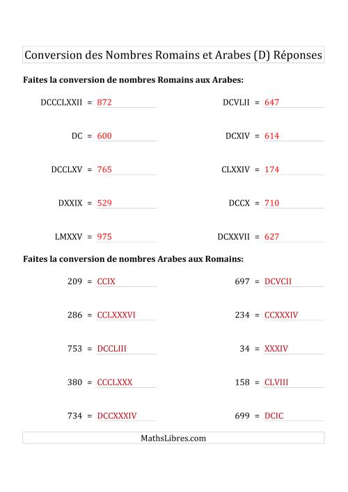 Conversion des Nombres Romains et Arabes Jusqu'à M (Format Compact) (D) page 2