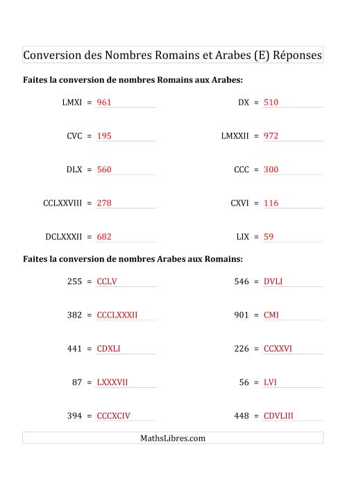 Conversion des Nombres Romains et Arabes Jusqu'à M (Format Compact) (E) page 2