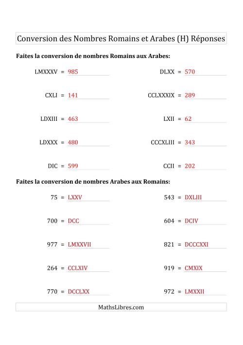 Conversion des Nombres Romains et Arabes Jusqu'à M (Format Compact) (H) page 2