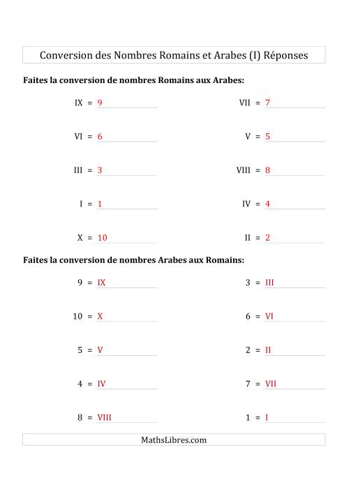 Conversion des Nombres Romains et Arabes Jusqu'à X (Format Standard) (I) page 2