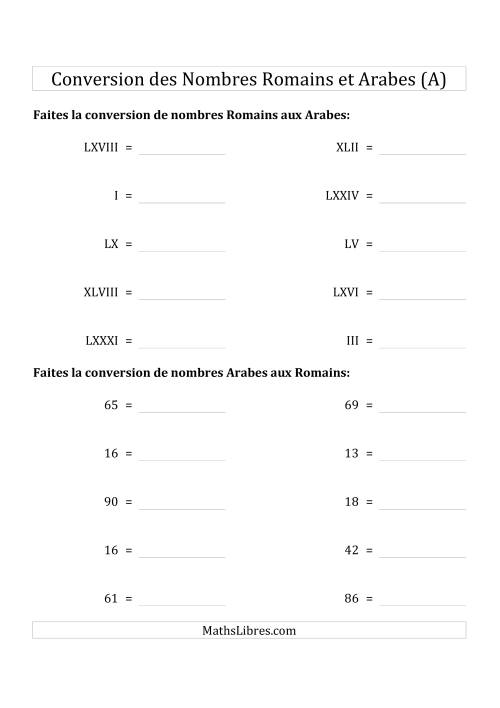 Conversion des Nombres Romains et Arabes Jusqu'à C (Format Standard) (A)
