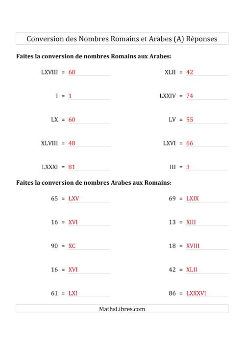 Conversion des Nombres Romains et Arabes Jusqu'à C (Format Standard) (A) page 2