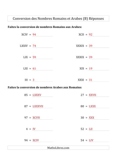 Conversion des Nombres Romains et Arabes Jusqu'à C (Format Standard) (B) page 2