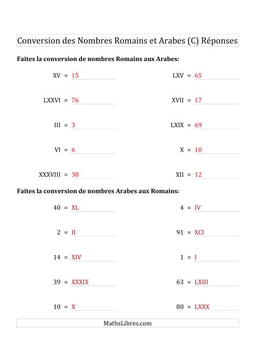Conversion des Nombres Romains et Arabes Jusqu'à C (Format Standard) (C) page 2