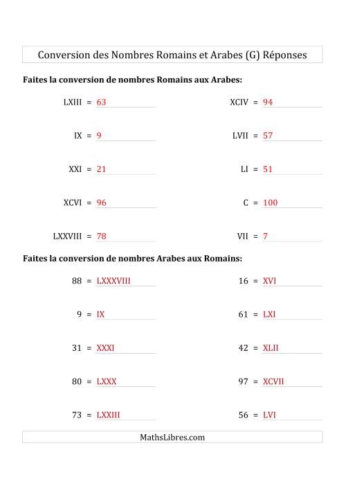 Conversion des Nombres Romains et Arabes Jusqu'à C (Format Standard) (G) page 2