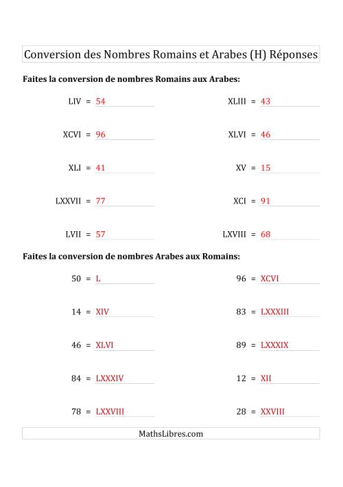 Conversion des Nombres Romains et Arabes Jusqu'à C (Format Standard) (H) page 2