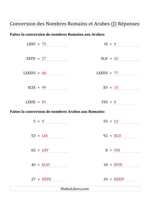 Conversion des Nombres Romains et Arabes Jusqu'à C (Format Standard) (J) page 2