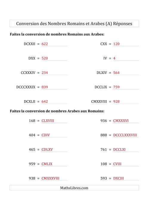 Conversion des Nombres Romains et Arabes Jusqu'à M (Format Standard) (A) page 2