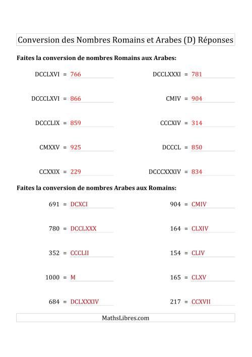 Conversion des Nombres Romains et Arabes Jusqu'à M (Format Standard) (D) page 2