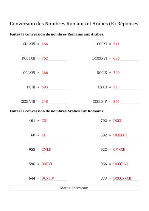 Conversion des Nombres Romains et Arabes Jusqu'à M (Format Standard) (E) page 2