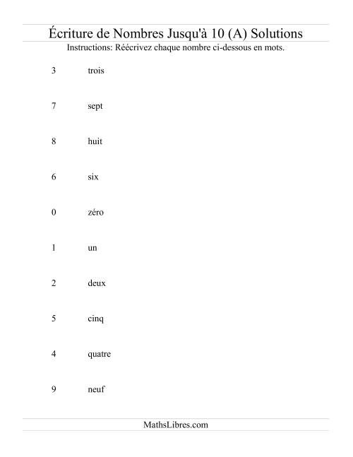 Nombres écrits jusqu'à 10 (A) page 2