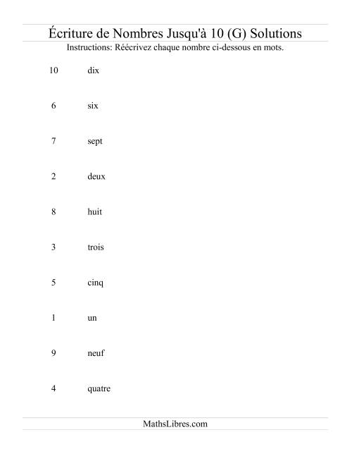Nombres écrits jusqu'à 10 (G) page 2