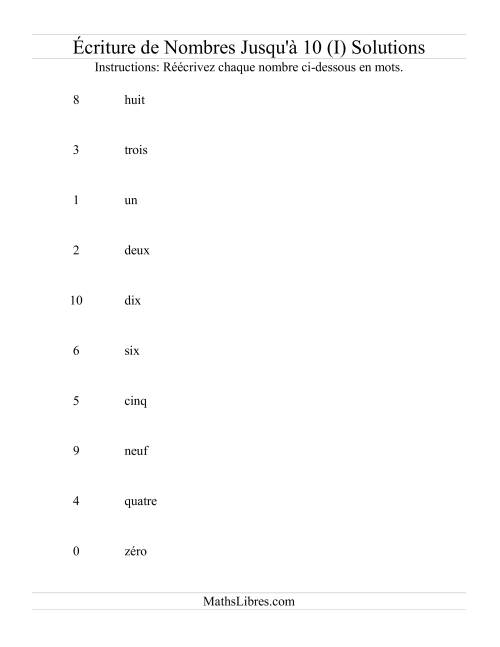 Nombres écrits jusqu'à 10 (I) page 2
