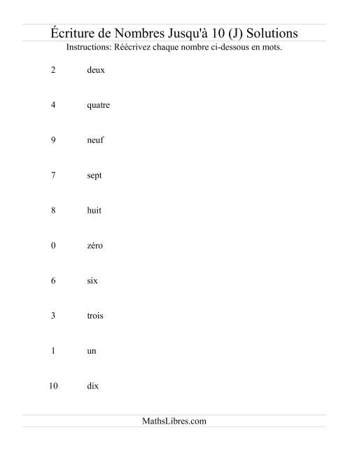 Nombres écrits jusqu'à 10 (J) page 2