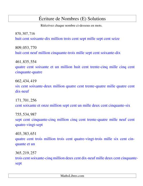 Nombres écrits -- 9-chiffres (version US) (E) page 2