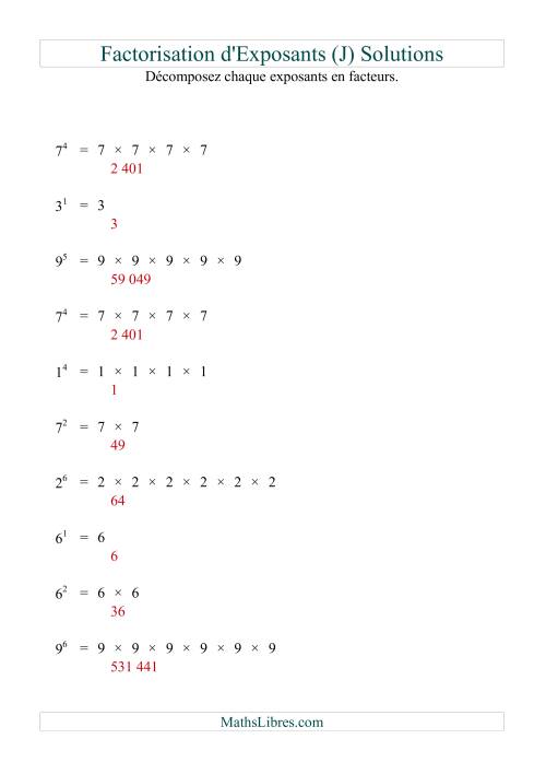 Décomposition de nombres en facteurs premiers (base 1 à 9; exposant 1 à 6) (J) page 2