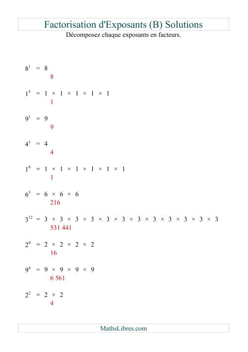 Décomposition de nombres en facteurs premiers (base 1 à 9; exposant 1 à 12) (B) page 2