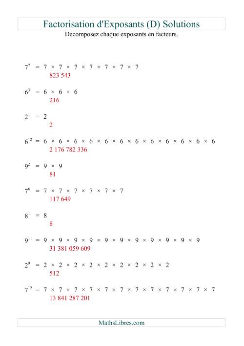 Décomposition de nombres en facteurs premiers (base 1 à 9; exposant 1 à 12) (D) page 2