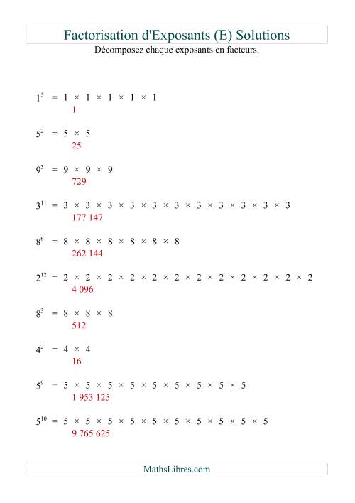Décomposition de nombres en facteurs premiers (base 1 à 9; exposant 1 à 12) (E) page 2