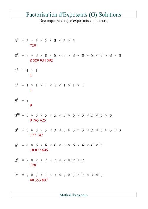 Décomposition de nombres en facteurs premiers (base 1 à 9; exposant 1 à 12) (G) page 2