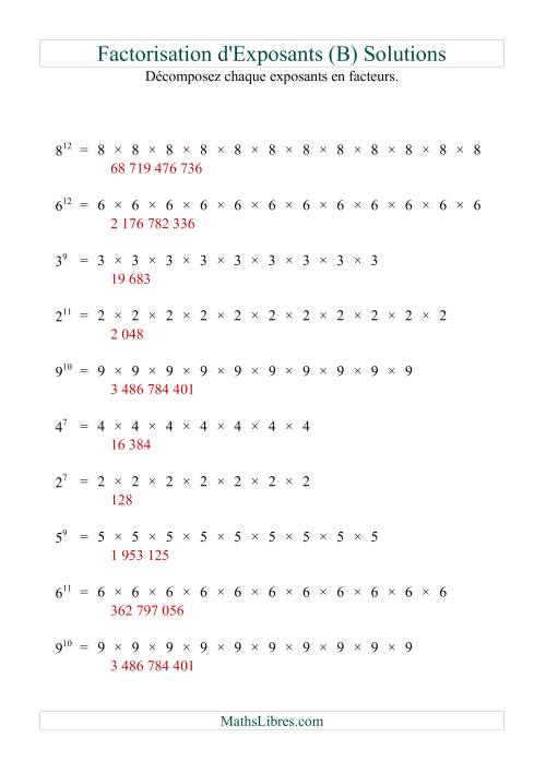 Décomposition de nombres en facteurs premiers (base 1 à 9; exposant 7 à 12) (B) page 2