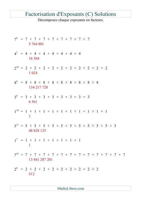 Décomposition de nombres en facteurs premiers (base 1 à 9; exposant 7 à 12) (C) page 2