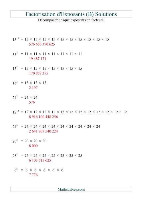 Décomposition de nombres en facteurs premiers (base 5 à 25; exposant 1 à 12) (B) page 2