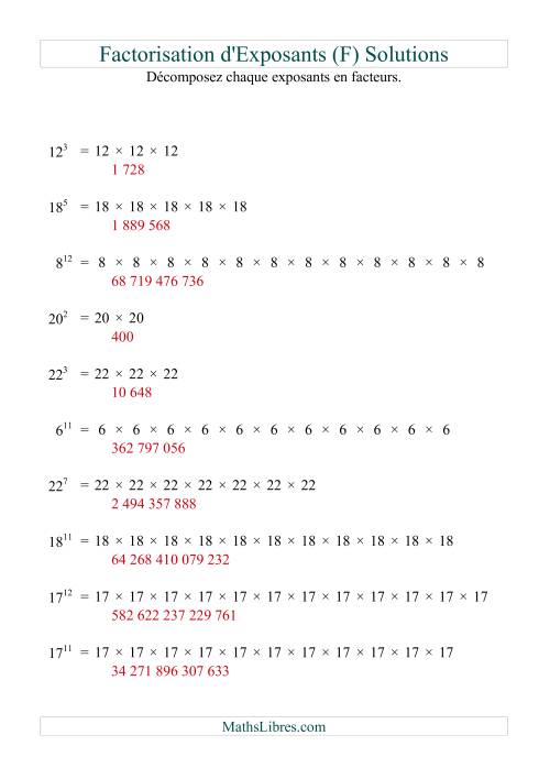 Décomposition de nombres en facteurs premiers (base 5 à 25; exposant 1 à 12) (F) page 2