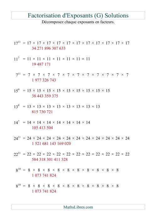 Décomposition de nombres en facteurs premiers (base 5 à 25; exposant 7 à 12) (G) page 2