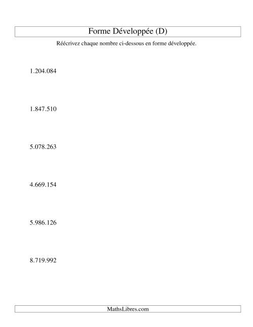 Écriture de nombres en forme dévoleppée 1.000.000 à 9.999.999 (version EU) (D)