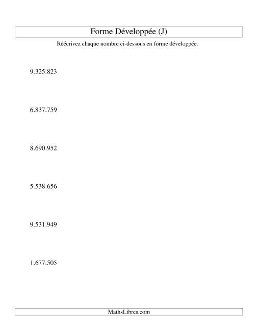 Écriture de nombres en forme dévoleppée 1.000.000 à 9.999.999 (version EU) (J)
