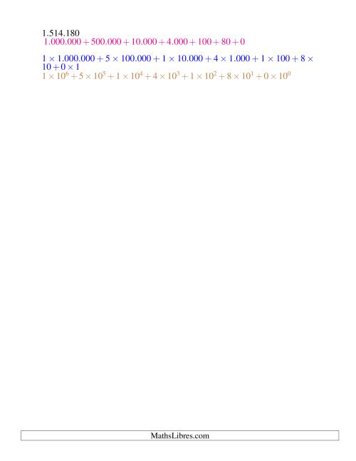 Écriture de nombres en forme dévoleppée 1.000.000 à 9.999.999 (version EU) (K)