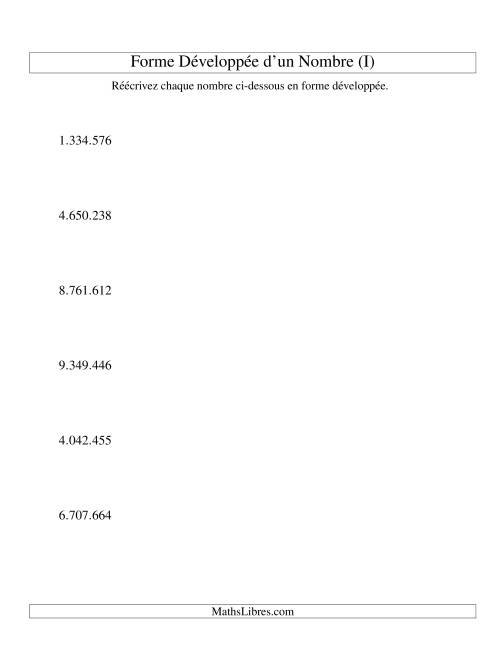 Écriture de nombres en forme dévoleppée 1.000.000 à 9.999.999 (version EU) (M)
