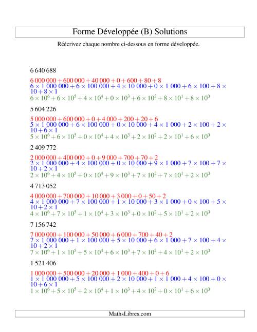Écriture de nombres en forme dévoleppée 1 000 000 à 9 999 999 (version SI) (B) page 2