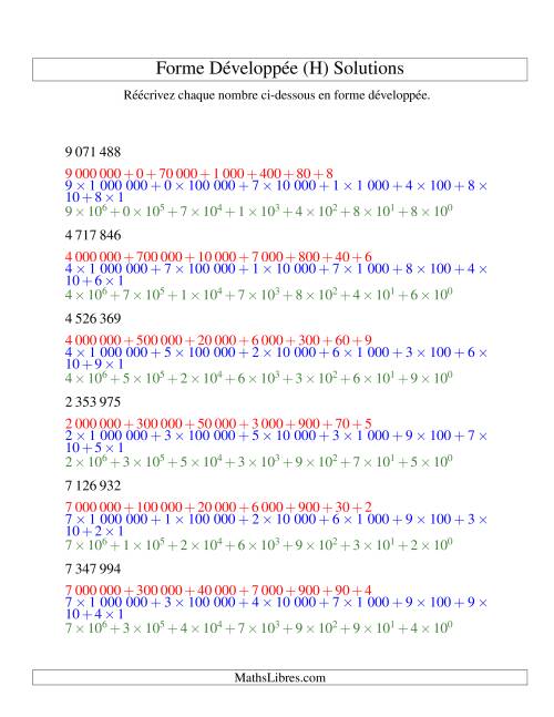 Écriture de nombres en forme dévoleppée 1 000 000 à 9 999 999 (version SI) (H) page 2