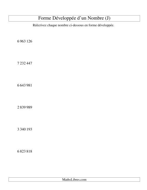 Écriture de nombres en forme dévoleppée 1 000 000 à 9 999 999 (version SI) (N) page 2