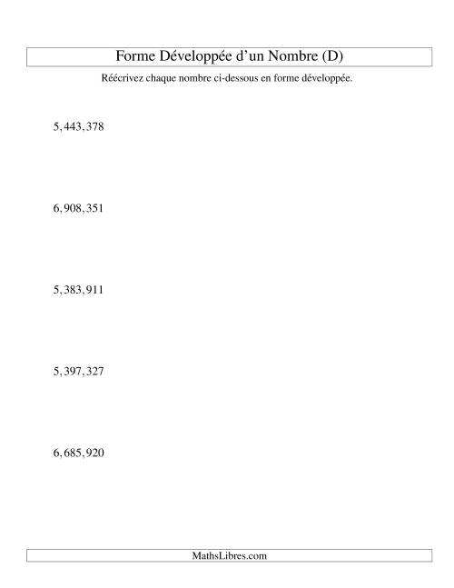 Écriture de nombres en forme dévoleppée 1,000,000 à 9,999,999 (version US) (D)