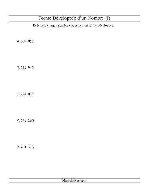 Écriture de nombres en forme dévoleppée 1,000,000 à 9,999,999 (version US) (I)