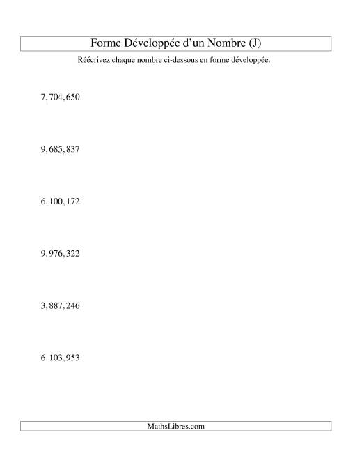 Écriture de nombres en forme dévoleppée 1,000,000 à 9,999,999 (version US) (N) page 2