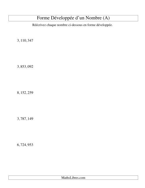 Écriture de nombres en forme dévoleppée 1,000,000 à 9,999,999 (version US) (Tout)