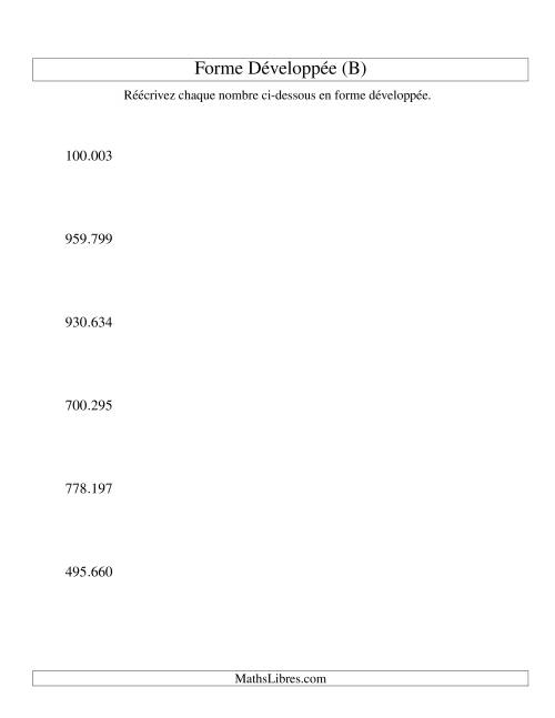 Écriture de nombres en forme dévoleppée 100.000 à 999.999 (version EU) (B)