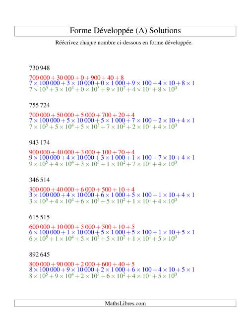 Écriture de nombres en forme dévoleppée 100 000 à 999 999 (version SI) (A) page 2