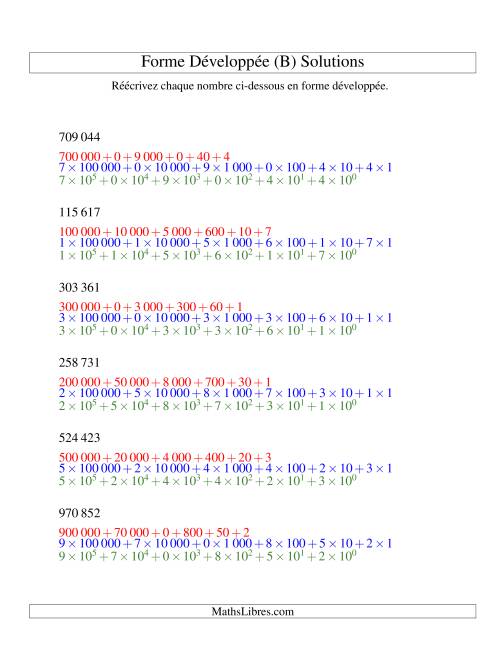 Écriture de nombres en forme dévoleppée 100 000 à 999 999 (version SI) (B) page 2