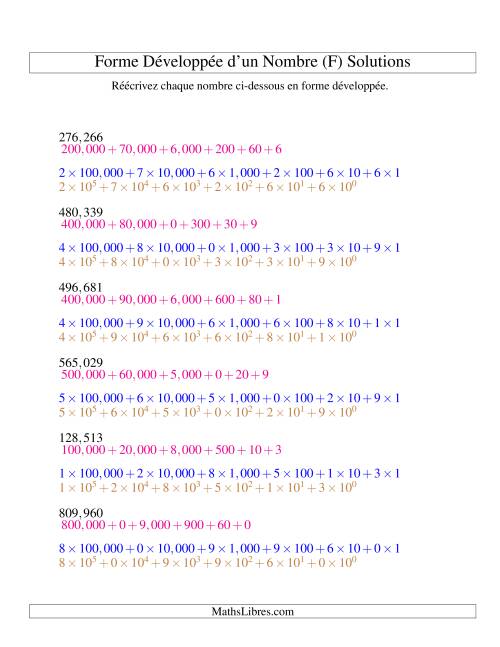 Écriture de nombres en forme dévoleppée 100,000 à 999,999 (version US) (F) page 2